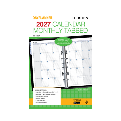 2027 Refill Debden DayPlanner Desk Month to View with Tabs, DK1310