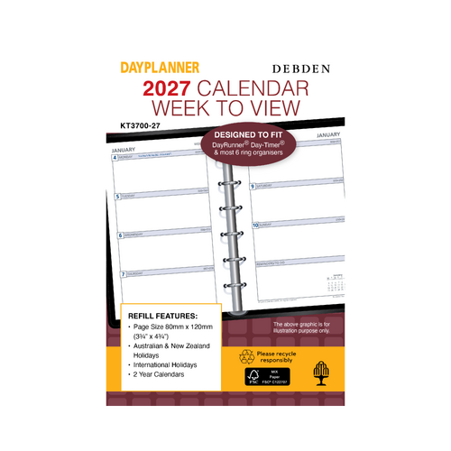 2027 Refill Debden DayPlanner Pocket Week to View, KT3700
