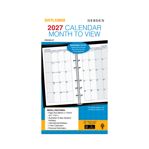 2027 Refill Debden DayPlanner Personal Month to View, PR2300