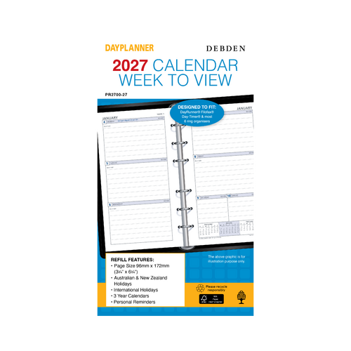 2027 Refill Debden DayPlanner Personal Week to View Ruled, PR2700