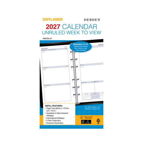 2027 Refill Debden DayPlanner Personal Week to View Unruled, PR2705