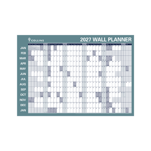 2027 Year Planner Collins Laminated Roll-Up 91x70cm Vertical & Horizontal, WP900D