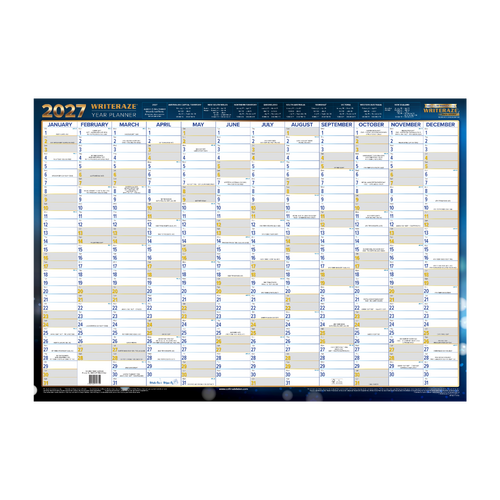 2027 Year Planner Writeraze QC 100x70cm Laminated Unframed 10800