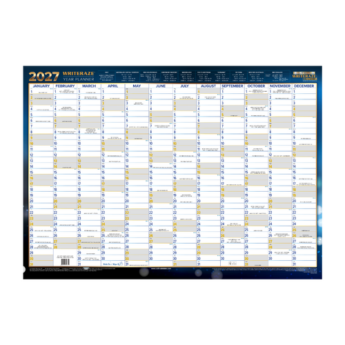 2027 Year Planner Writeraze QC2 70x50cm Laminated Unframed 10600