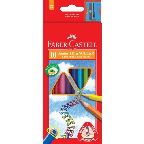 Faber-Castell - Colouring Pencils- Junior Triangular 10 Pack w/ Sharpener