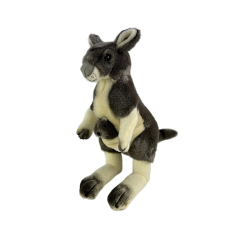 Bocchetta Plush Toys 28cm Kangaroo with Joey Tracy Grey, 1861