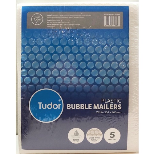 Tudor Plastic Bubble Mailers Waterproof 304x400mm White - Pack of 5