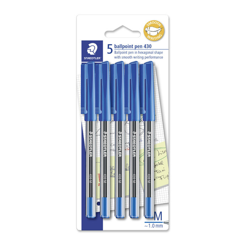 Staedtler Stick 430 Medium Ballpoint Pens Blue Pack of 5