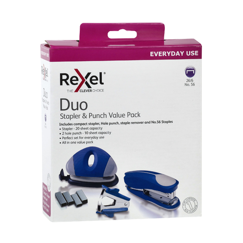 Rexel Duo Stapler & Punch Value Pack - Blue 210832