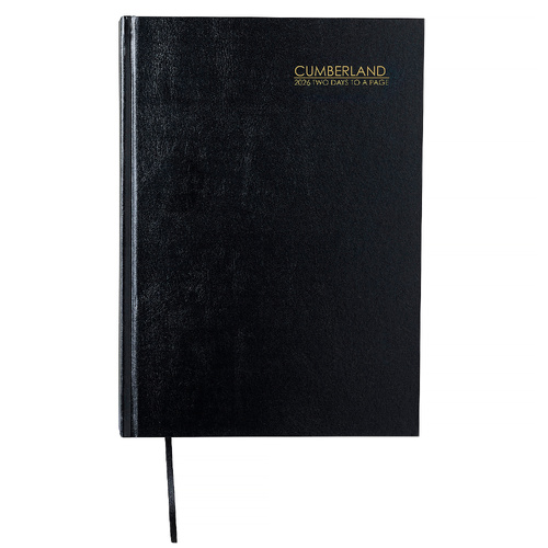 2026 Diary Cumberland Classic A4 2 Pages to a Day Black, ACCO 40CBK26