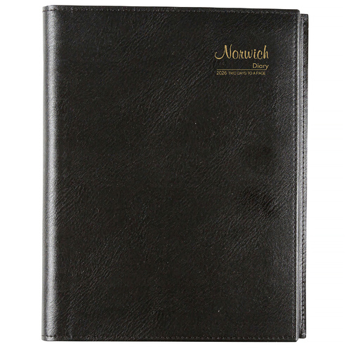 2026 Diary Cumberland Norwich A5 2 Days to a Page Black Spiral, ACCO 52S26