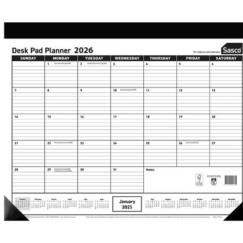 2026 Desk Planner Sasco 555x430mm Desk Pad, ACCO 1055026