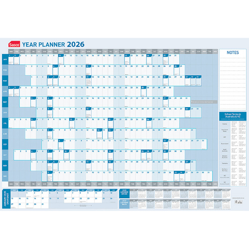 2026 Year Planner Sasco Standard 870x610mm Wall Blue, ACCO 1058026