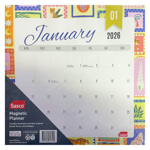 2026 Calendar Sasco Moda 315x325mm Magnetic Wall Yellow, ACCO 401626