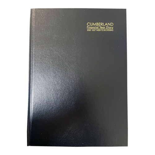 Cumberland Casebound 2026-2027 Financial Year Diary A4 Week to View with Appointments Black 47CFY2627