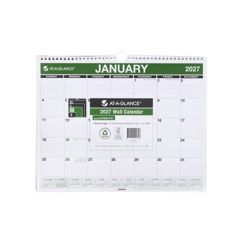 2027 Calendar At-A-Glance Recycled 377x301mm Wall, RCPM827
