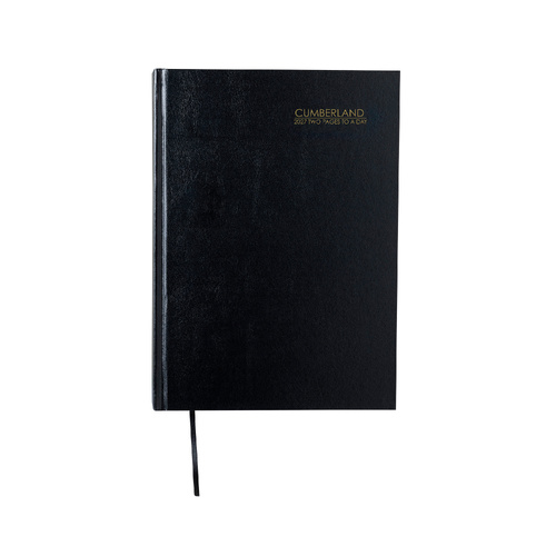 2027 Diary Cumberland Classic A4 2 Pages to a Day Black, 40CBK27