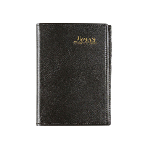 2027 Diary Cumberland Norwich A6 Week to View Black Spiral, 67S27