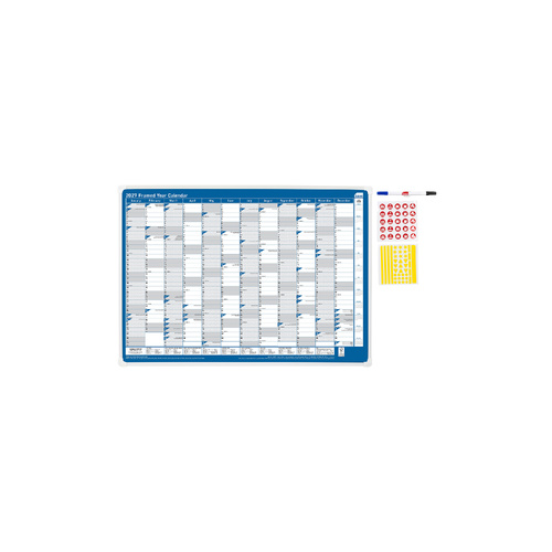 2027 Year Planner Sasco 700x500mm Wall Blue Framed, 1058727