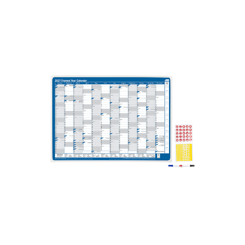 2027 Year Planner Sasco 1000x700mm Wall Blue Framed, 1058827