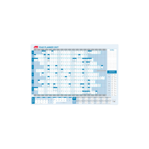 2027 Year Planner Sasco Standard 870x610mm Wall Blue, 1058027