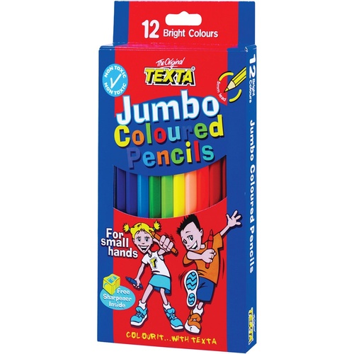 Texta - Jumbo Coloured Pencils- 12 Pack - Includes Sharpener 307030