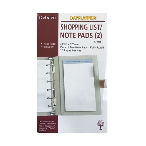 Debden DayPlanner Pocket Refill "Shopping List/Note Pads" KT3023