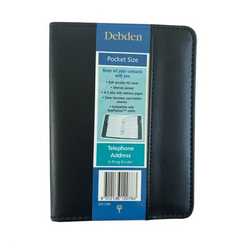 Debden Ring Binder Telephone Address Book Pocket Size Black PU Cover