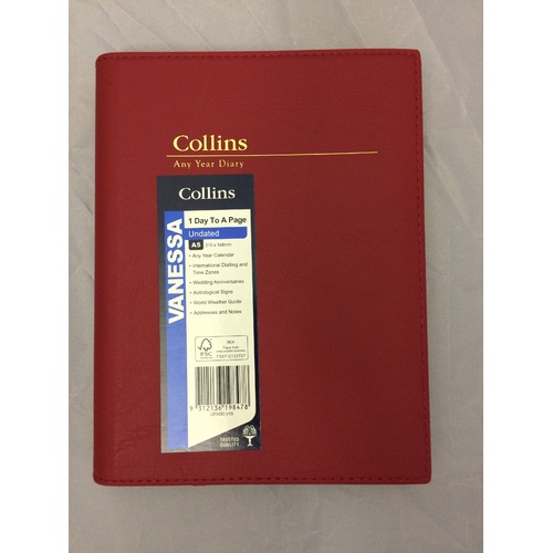 Collins Vanessa Any Year Diary Red A5 Day to Page