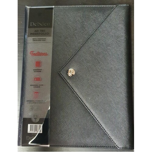 Collins Debden A4 Tri Portfolio with Magnetic Closure, Black, 5409