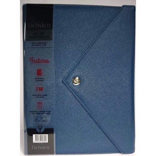 Collins Debden A4 Tri Portfolio with Magnetic Closure, Blue, Free Postage 5409