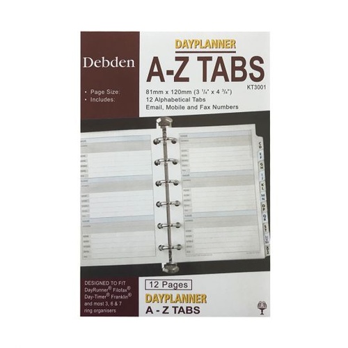 Debden DayPlanner Pocket Refill "A-Z Tabs" KT3001