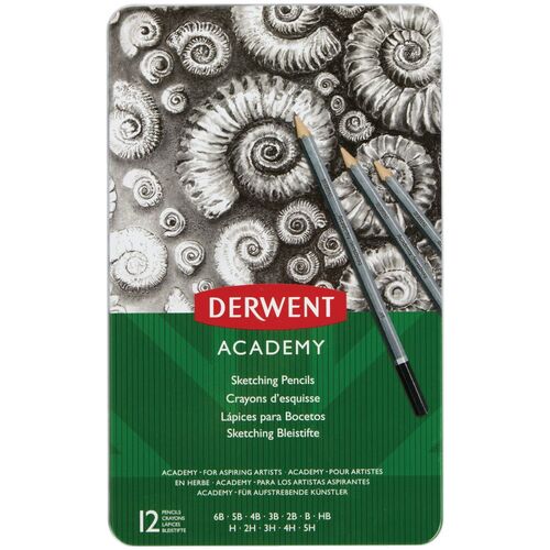 Derwent Academy Tin of 12 - Sketching Pencils 6B to 5H 2301946F