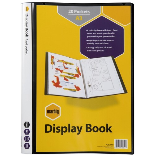 Marbig Display Book A3 Insert Cover Black 20 Pockets  2008802