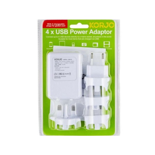 Korjo 4 x USB Power Travel Adaptor Useable In Most Countries - USB04