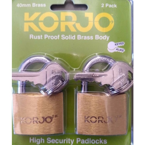 Korjo Rust Proof Solid Brass Body Security Locks 40mm 2 Pack 