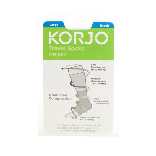 Korjo Travel Socks One Pair Large Black Unisex TSOXL