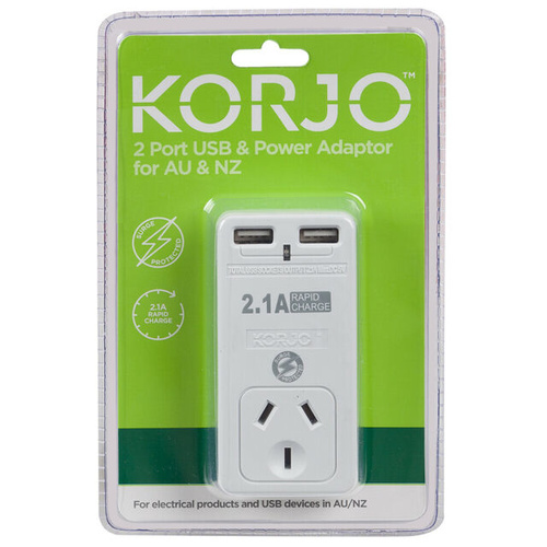 Korjo 2 Port USB & Power Adaptor For Aus & NZ
