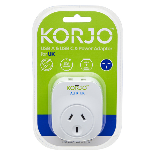 Korjo USB A+C & Power Adaptor for UK (USB AC UK)