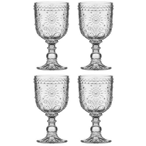 Ladelle Sunflower Goblet 4 Pack Clear, Great Dining Table Decor 60285