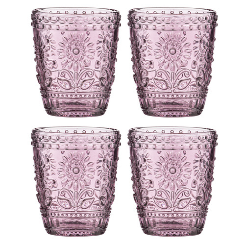 Ladelle Sunflower Glass Tumbler 4 Pack Pink, Great Dining Table Decor 60287