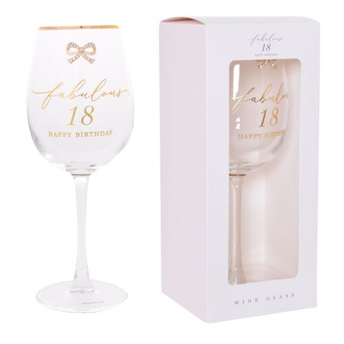 Wine Glass Jewelled Fabulous 18 Happy Birthday, Gift For Her, Gibson Gifts 20835