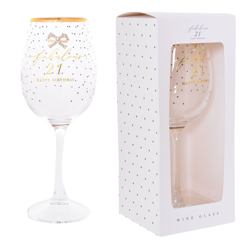 Wine Glass Jewelled Fabulous 21 Happy Birthday, Gift For Her, Gibson Gifts 20837