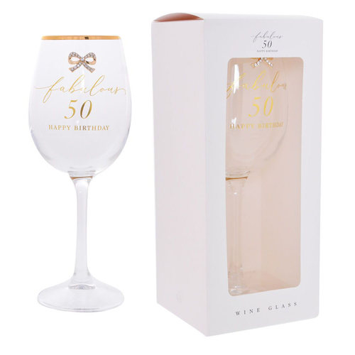 Wine Glass Jewelled Fabulous 50 Happy Birthday, Gift For Her, Gibson Gifts 20840