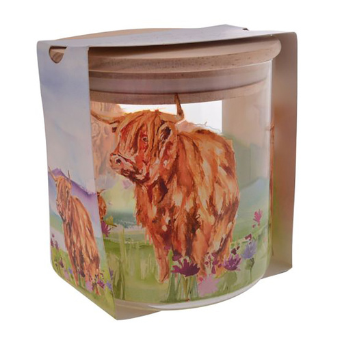 L & P Home & Gifts Glass Canister Small Highland Cows, 27290