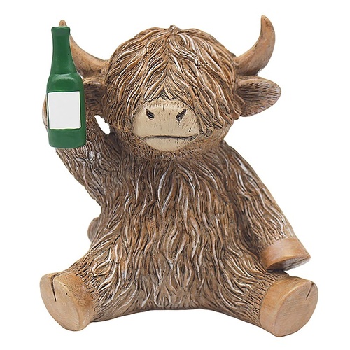 Gibson Gifts Figurine 12cm Happy Highland Cow Frisky Whiskey, 27310