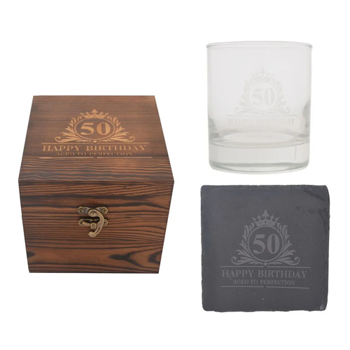 Gibson Gifts Glass & Coaster Set Happy 50th Birthday, 27453
