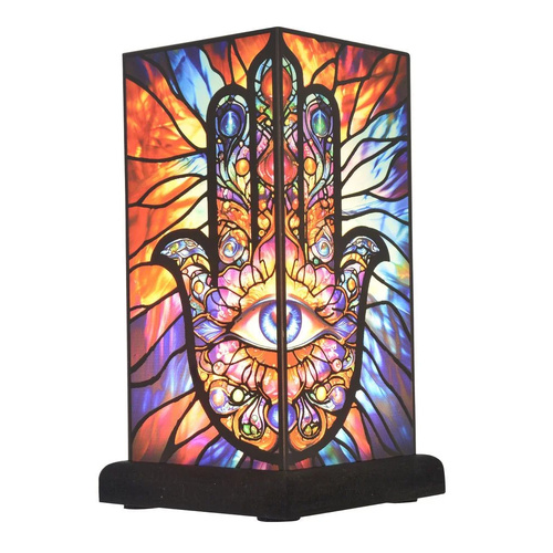 Gibson Gifts Table Lamp 22cm Stained Glass Mystic Hamsa Hand, 27456