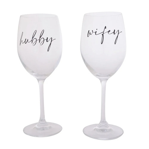 Gibson Gifts Amore Wine Glass Hubby & Wifey Set of 2, 27497