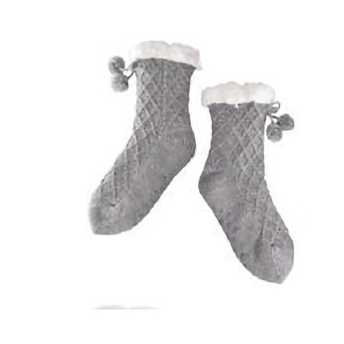 Nuzzles Socks One Size Sherpa Cable Pom Pom Grey, 27577